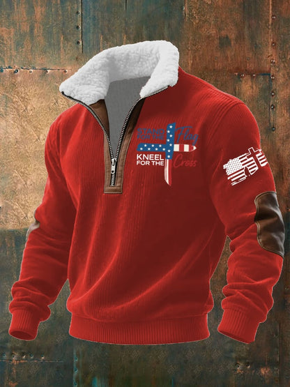 Men's I Stand For The Flag I Kneel for The Cross Faith Print Hoodie