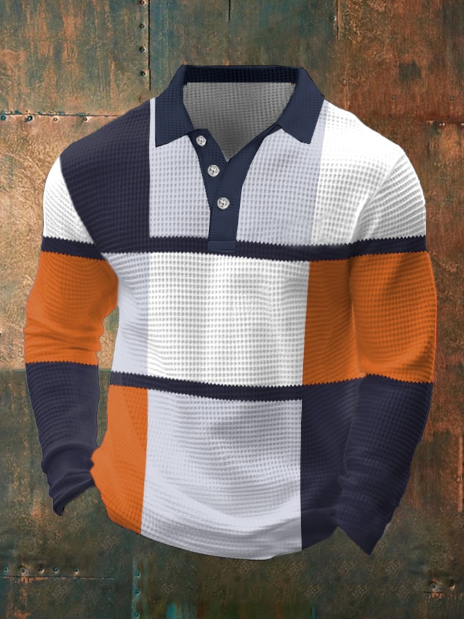 Men's Casual Contrast Waffle Polo