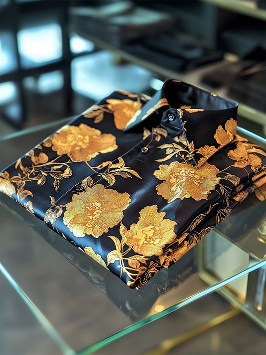 Men's Satin Luxe Hawaiian Print Short Sleeve Button Shirt