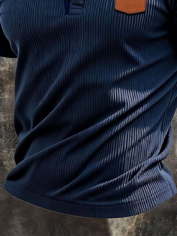 Men's Retro Ribbed Textured Stretch Henry T-Shirt