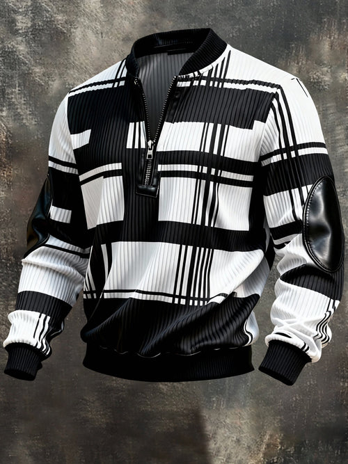 Men's Vintage Color-Block Printed Zip-Up Hoodie