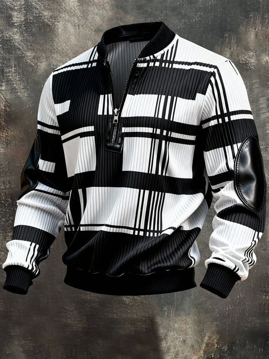Men's Vintage Color-Block Printed Zip-Up Hoodie