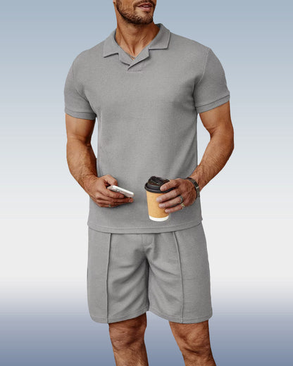 Suitmens Men's Gray Knit V-Neck Polo Shirt