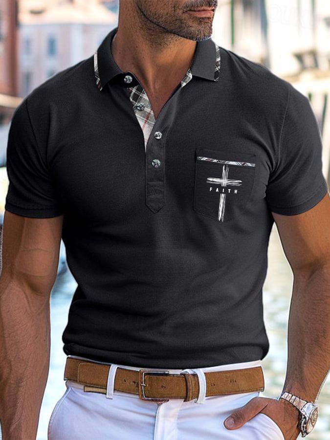 Men's Retro Faith Casual Printed With Pocket Polo Shirt