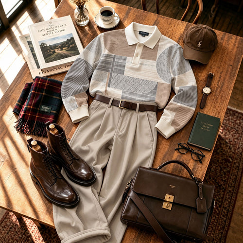 Men's Printed Polo Shirt and Pants Set