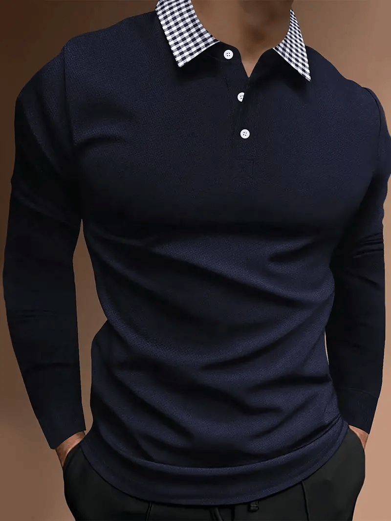 Men's Business Casual Striped Long-Sleeved Polo Shirt