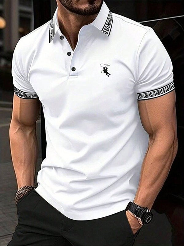 Men's Business Logo Button-Down Short Sleeve Polo Shirt