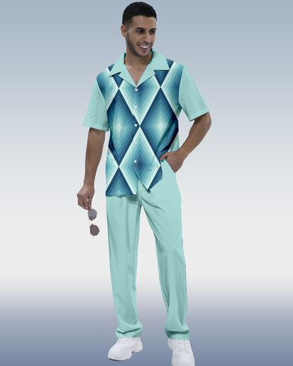 Men's retro printed short sleeve shirt walking suit 898