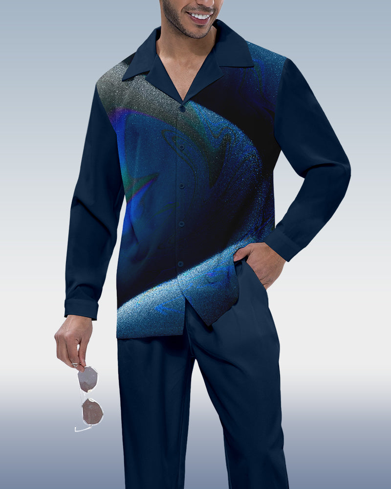 Men's Gradient Print Long Sleeve Shirt Walking Suit 328