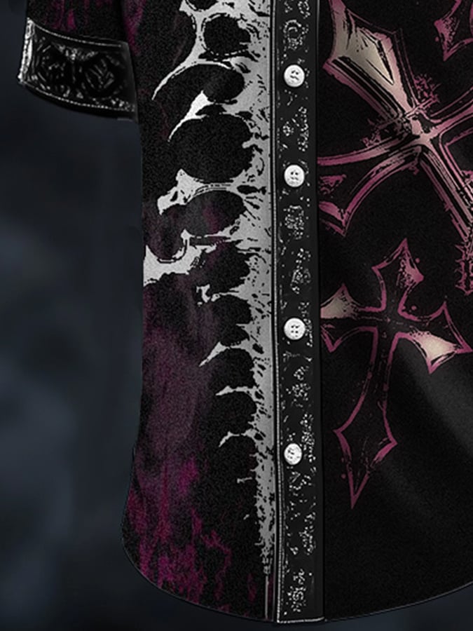 Men's Casual Dark Skull Art Satin Shirt