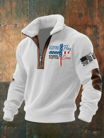 Men's I Stand For The Flag I Kneel for The Cross Faith Print Hoodie