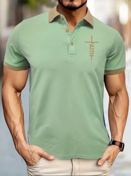 Men'S Faith Cross Print Polo Shirt