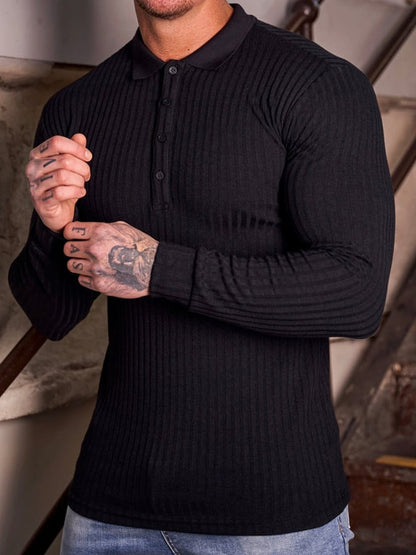 Casual Sports Stretch Vertical Stripe Polo Knit Shirt