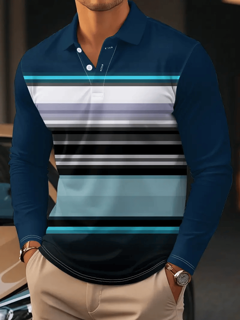 Men's Business Light Luxury Striped Print Lapel Polo Shirt