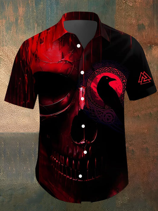 Men's Viking Skull Print Casual Shirt