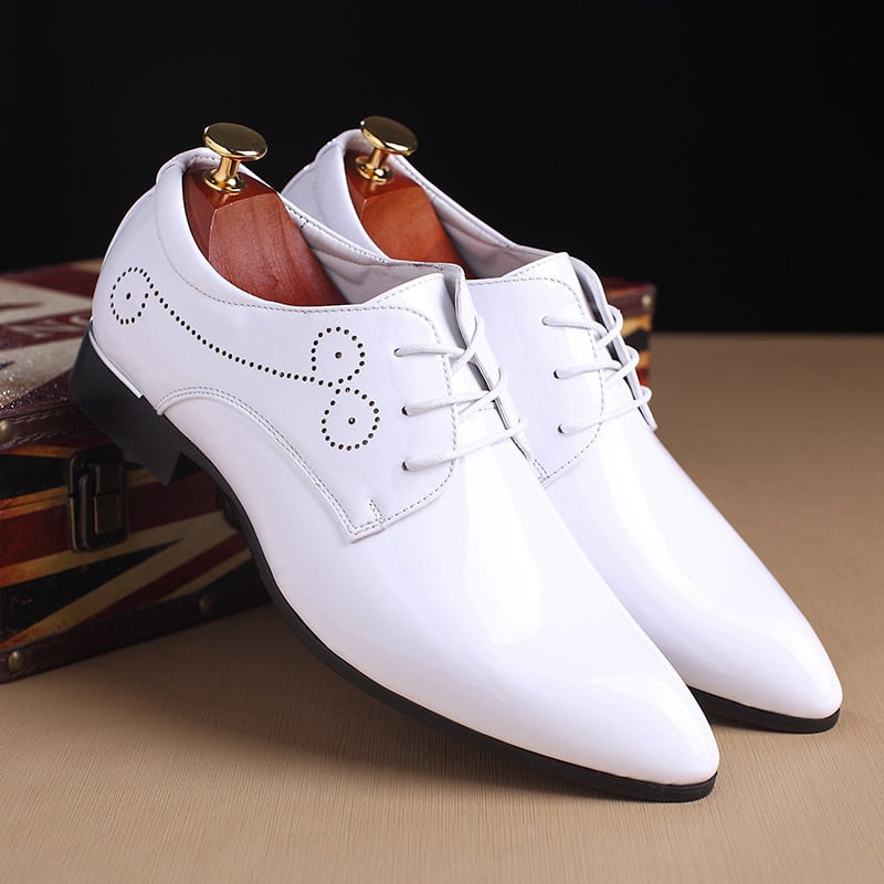 Men'S English Gentlemen'S Glossy Business Attire Pointed PU Leather Shoes