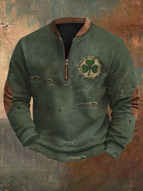 Men'S Western Distressed Hot Print 1/4 Zipper Stand Collar Long Sleeve Sweatshirt