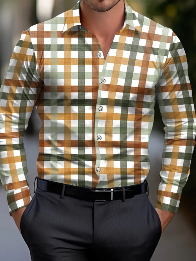 Men's Check Pattern Print Business Shirt