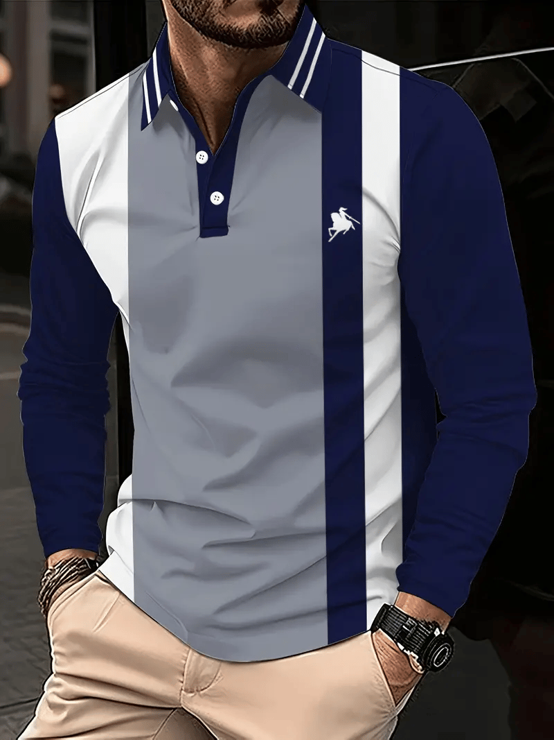Men's Business Casual Striped Button-Down Polo