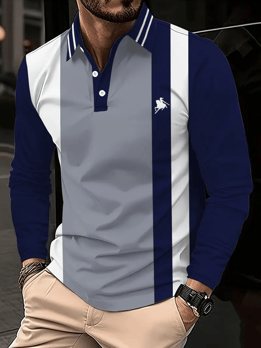 Men's Business Casual Striped Button-Down Polo