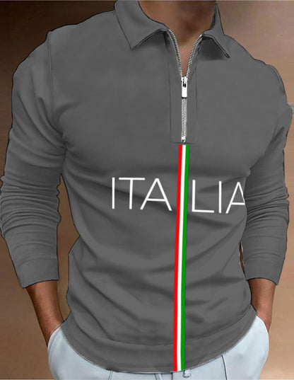 Men's "Italy" printed zip-up polo shirt
