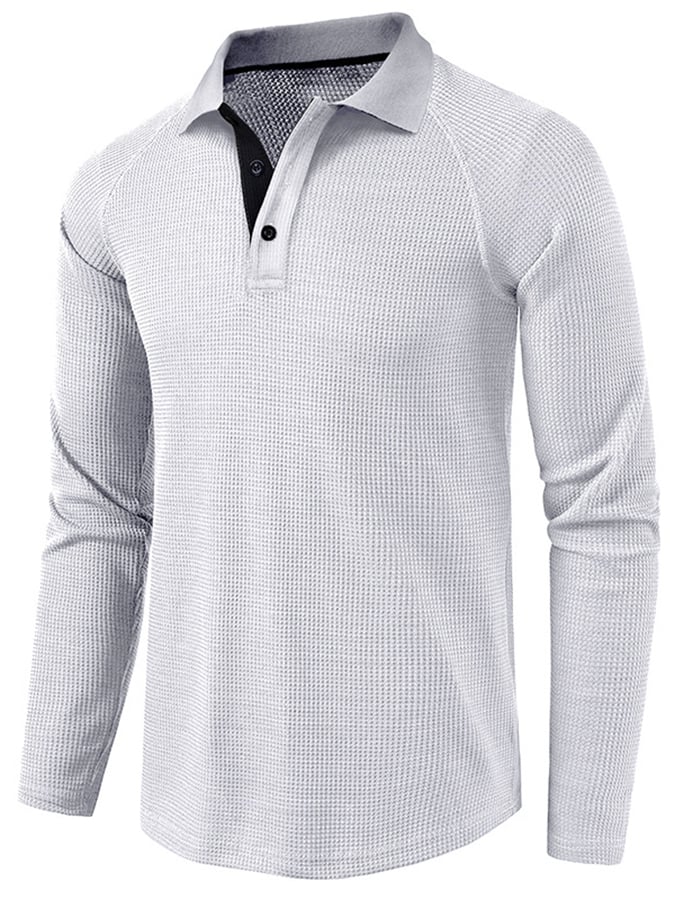 Athletic Casual Waffle Long Sleeve Half Button Polo Shirt