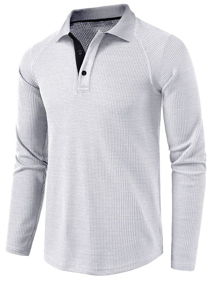 Athletic Casual Waffle Long Sleeve Half Button Polo Shirt