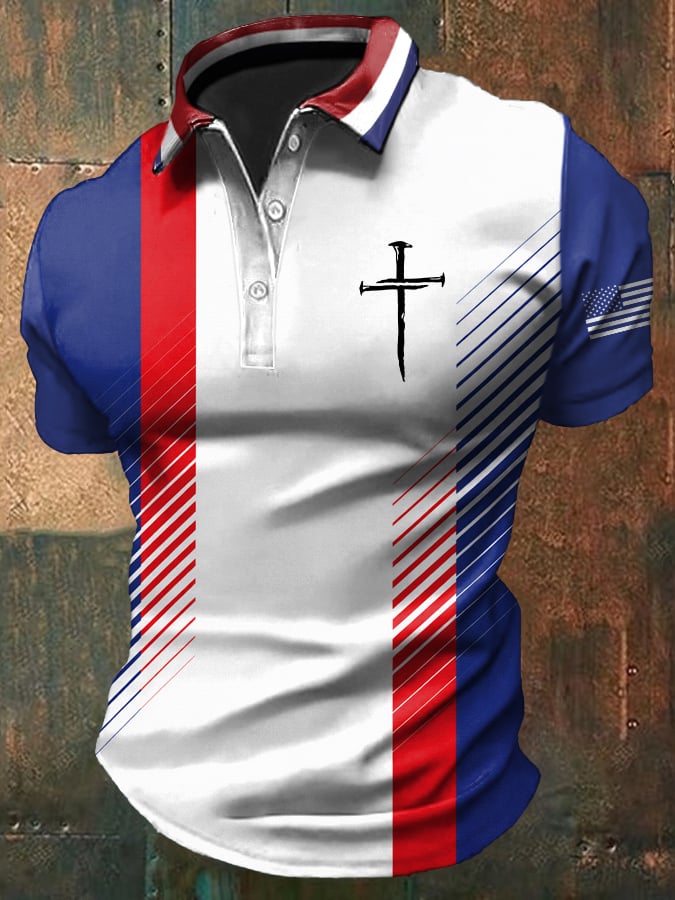 Men's Faith-Print Casual Polo Shirt