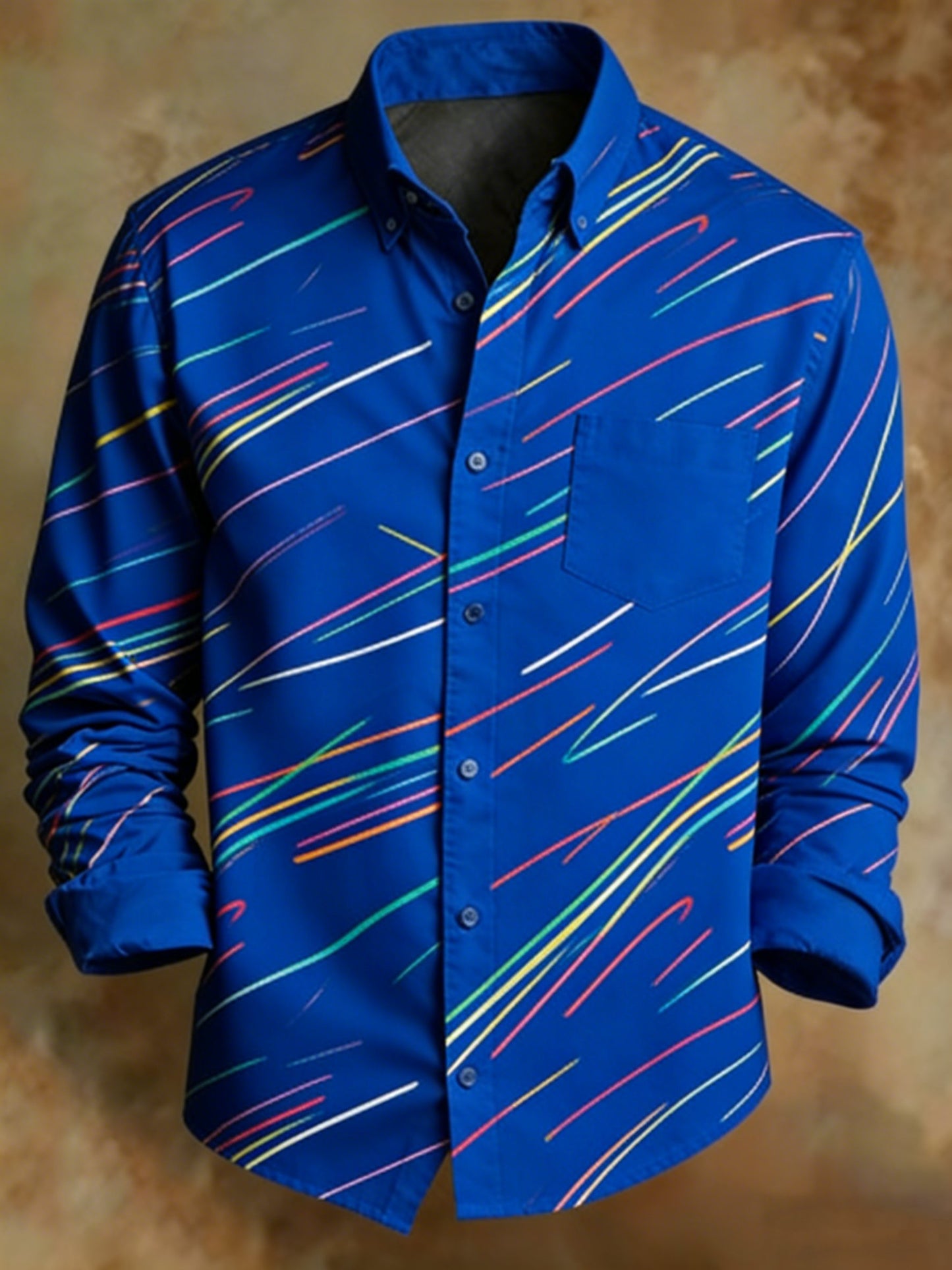 Men's Retro Abstract Lines Print Shirt
