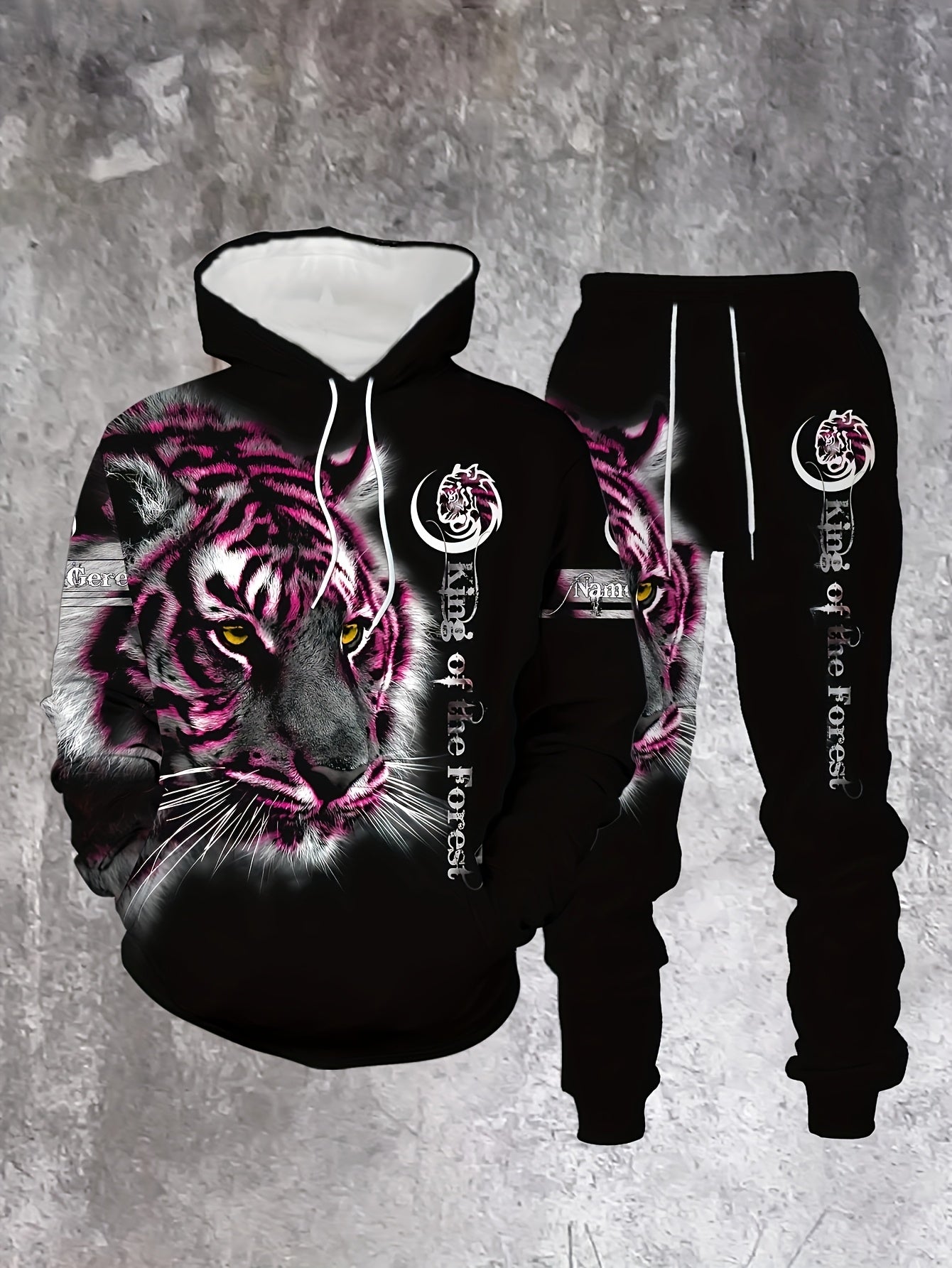 Men's Casual "King Of The Forest“ Printed Hoodies Long Sleeved Sweatshirts & Sweatpants Two-Piece Set