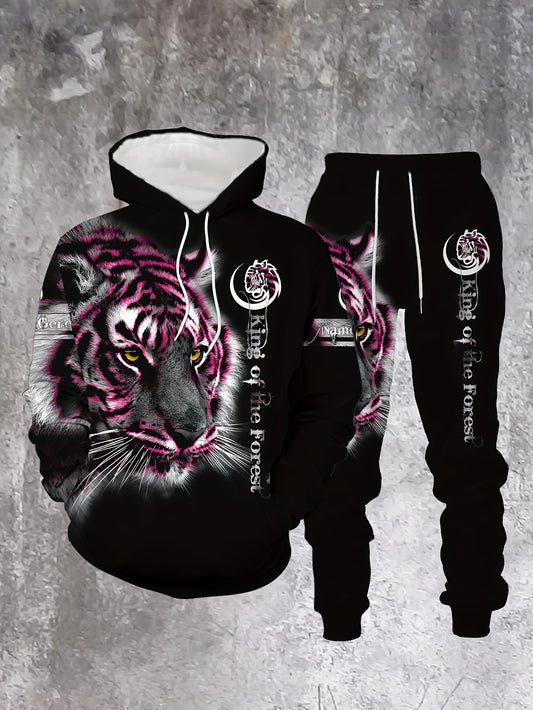 Men's Casual "King Of The Forest“ Printed Hoodies Long Sleeved Sweatshirts & Sweatpants Two-Piece Set