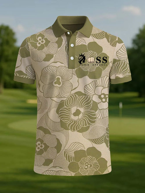 Men's Retro Letter Design Printed Casual Polo Shirt