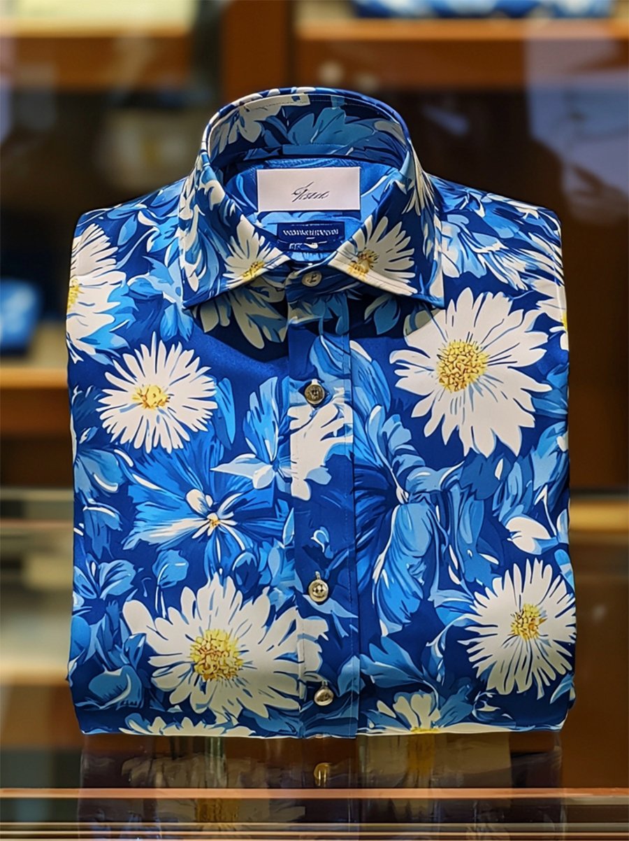 Men's Satin Luxe Hawaiian Print Short Sleeve Button Shirt