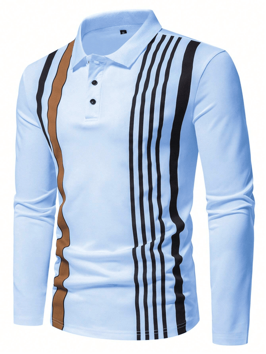 Men's Business Casual Striped Button-Down Polo