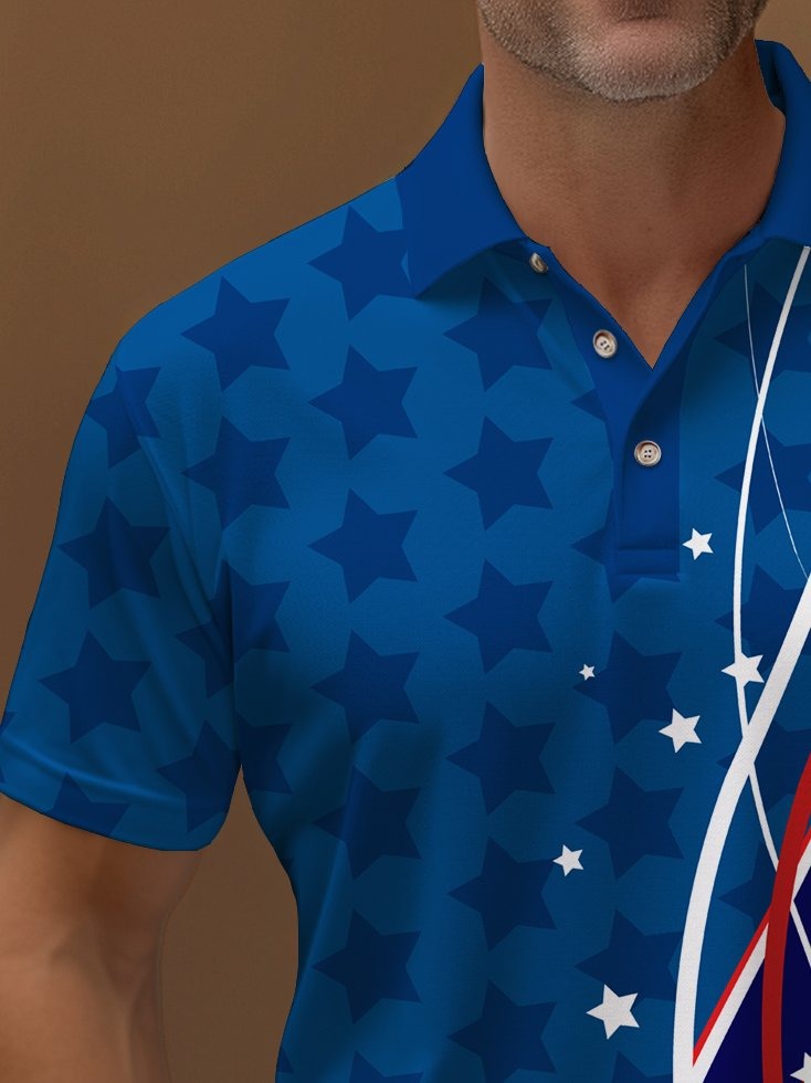 American Flag Printed Short Sleeve Polo Shirt