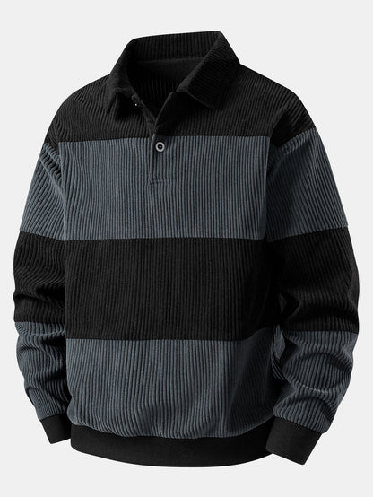 Contrast Corduroy Polo Sweatshirt & Corduroy Jogger Pants