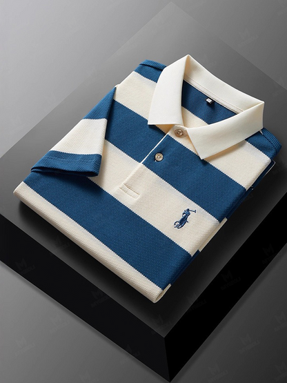Men's Fashion Business Style Letter Printed Waffle Casual Short Sleeve POLO Shirt
