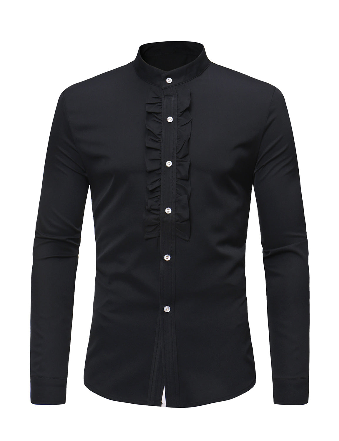 Men's Stand Collar Lace Solid Color Long Sleeve Tuxedo Dress Shirt