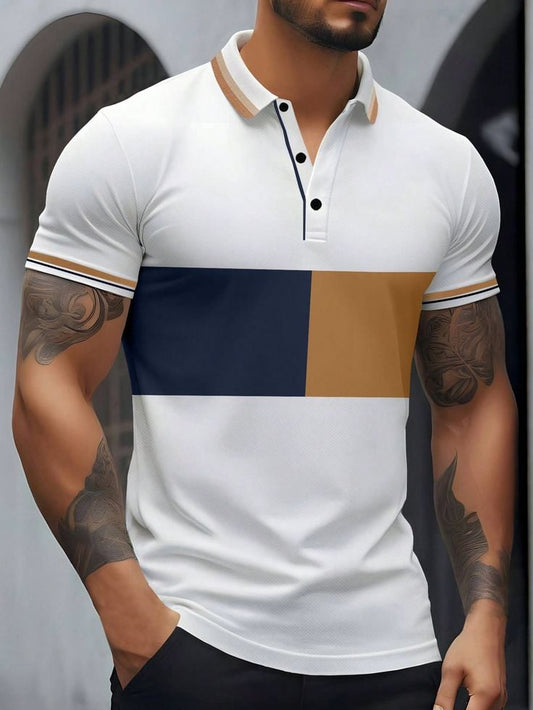 Men's Business Logo Button-Down Short Sleeve Polo Shirt