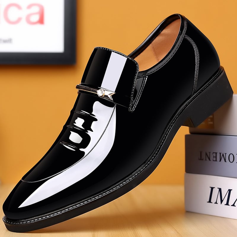 Men's Business Formal Casual Pointed Toe Cutout Slip-on Faux Leather Patant Shoes
