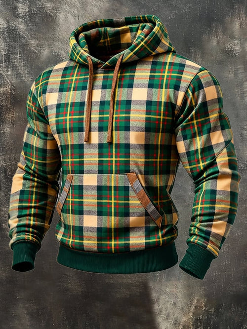 Men's Retro Plaid Contrast Color Hooded Sweatshirt