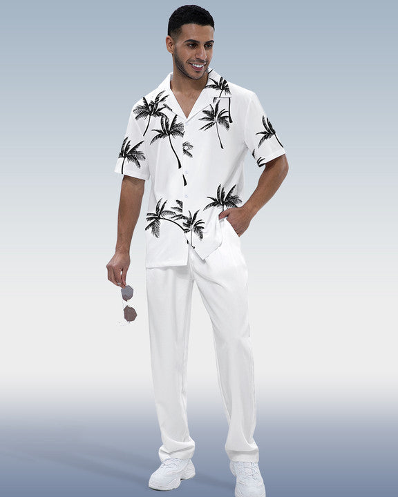 Rianmond Men's Hawaiian Print Short Sleeve Shirt Walking Set 3 Colors 414