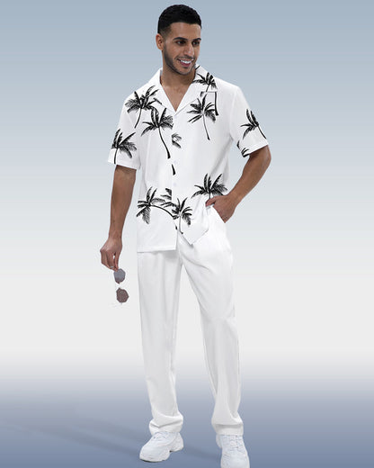 Rianmond Men's Hawaiian Print Short Sleeve Shirt Walking Set 3 Colors 414