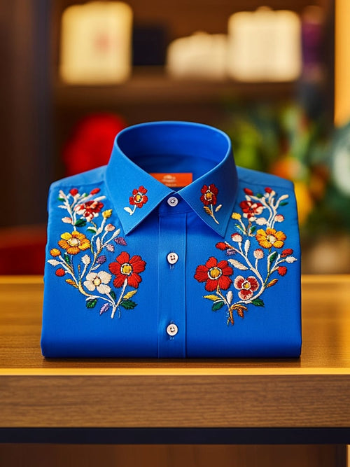 Men's Business Casual Floral Lapel Short Sleeve Shirt