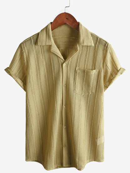 Men's Summer Lace Short Sleeve Casual Button Up Beach Shirt
