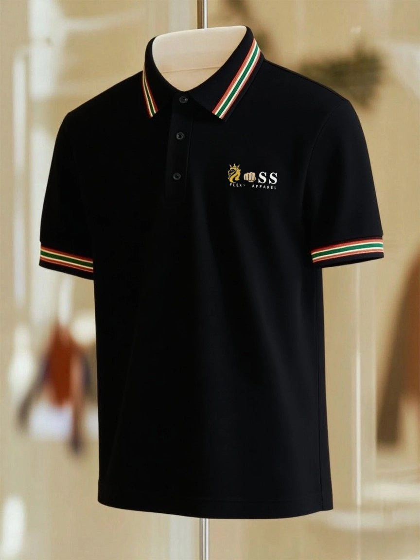 Men's Business Casual Striped Button Short Sleeve Polo Shirt