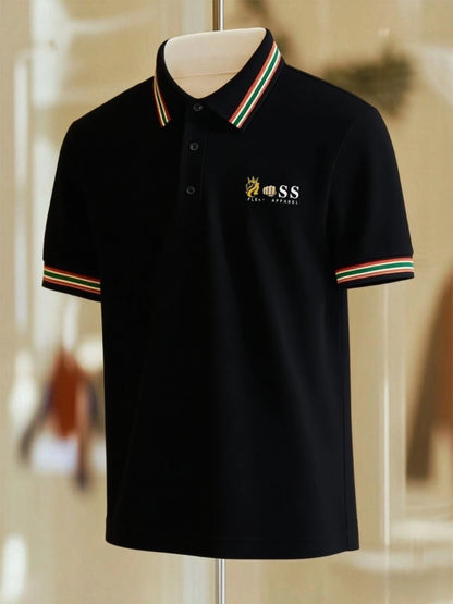 Men's Business Casual Striped Button Short Sleeve Polo Shirt