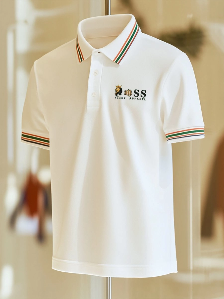 Men's Business Casual Striped Button Short Sleeve Polo Shirt