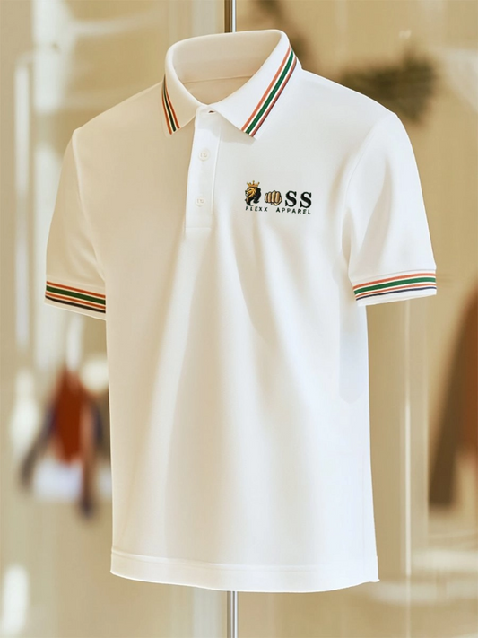 Men's Business Casual Striped Button Short Sleeve Polo Shirt