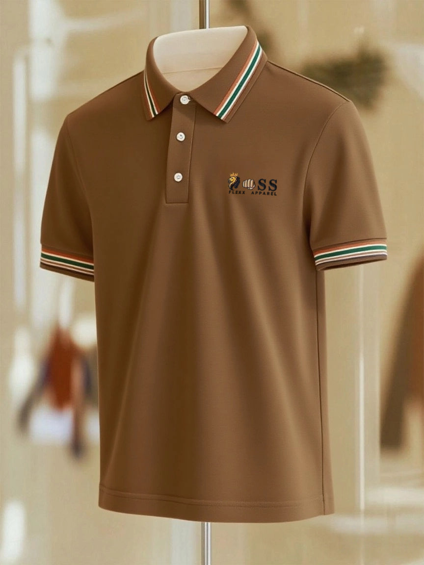 Men's Business Casual Striped Button Short Sleeve Polo Shirt